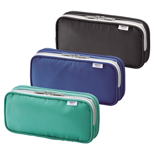 日本LIHIT LAB.喜利SMART FIT双层拉链笔袋大容量商务学习文具盒笔筒