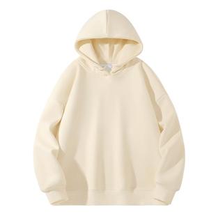 班尼路S&K系列杏色加绒连帽卫衣女款2025秋冬新款青少年保暖上衣N