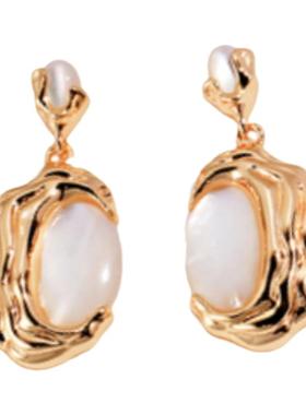 宫廷复古熔岩天然贝母耳环气质高级感项链轻奢小众手链秋冬戒指女