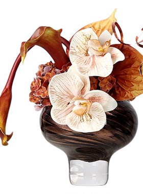 中古老钱风黑金玻璃插花酒店客厅茶几洽谈桌花艺设计感小桌花摆件