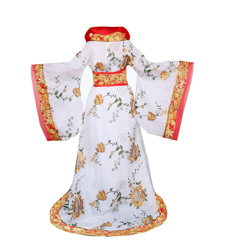 儿童古装女唐朝贵妃皇后宫廷红色拖尾绣花公主古代汉服舞台演出服