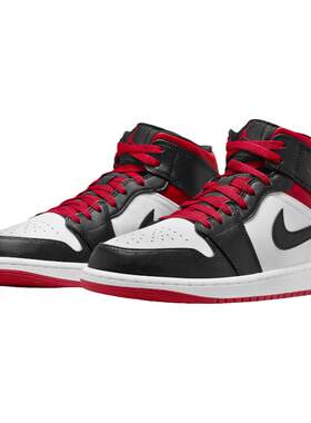 Air Jordan 1 Mid AJ1 黑白红 中帮 男款 复古篮球鞋 DQ8426-106