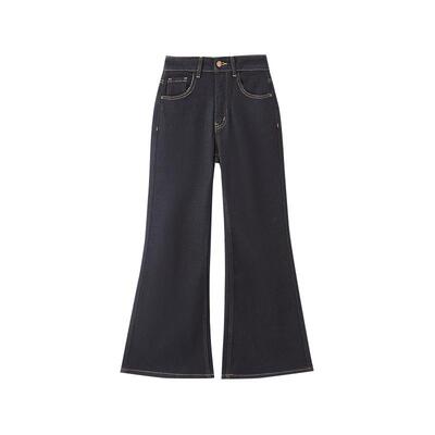 三福牛仔长裤2026新款春季复古宽阔喇叭裤显瘦深色裤子女装514404