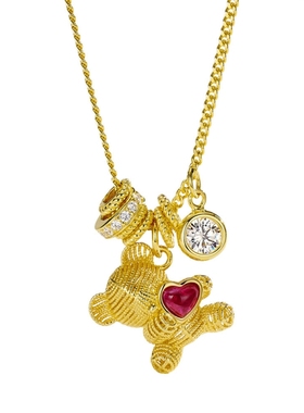 金色花丝爱心小熊项链女925银