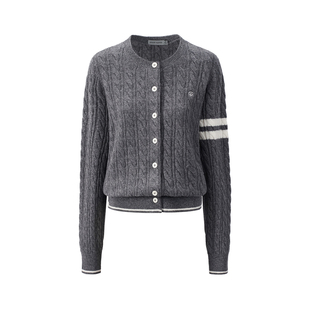 GIOVANNI VALENTINO春秋季全羊毛短款圆领针织开衫女士休闲毛衣