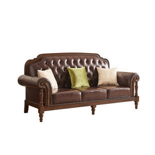 淘美庭美式复古实木真皮沙发头层牛皮123组合简美客厅别墅四人位