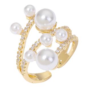 复古多层缠绕珍珠气质开口戒指女小众设计感高级感可调节食指戒子