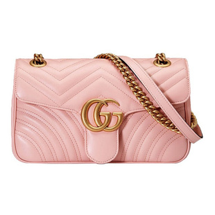 9.5新Gucci/古驰GG Marmont 马蒙26皮革粉色女款小号单肩斜挎包