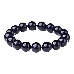 水玉冰魄天然全黑黑曜石手链 男女款多规格 乌金黑曜石手串 黑亮