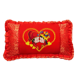 新款十字绣枕头自己绣结婚用抱枕印花单人枕红色喜庆枕套婚庆系列