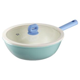 蓝豆宝家用炒菜不粘炒锅电磁炉专用平底陶瓷不粘锅铁锅煤气灶通用