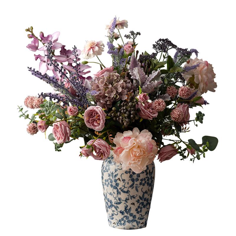 仿真花假花客厅餐厅餐桌花会议桌前台摆花茶几室内装饰花青花摆件