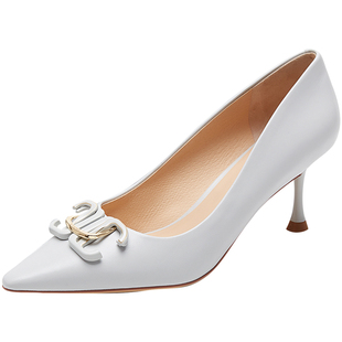 莱尔斯丹商场同款春夏优雅饰扣通勤浅口小方头细高跟单鞋女71013