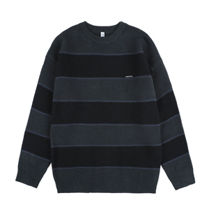 【福利清仓】秋冬线衣宽松上衣潮流加厚针织衫休闲条纹圆领毛衣男