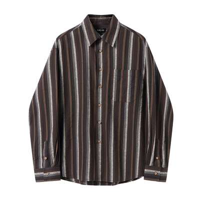 个性咖啡色条纹长袖衬衫