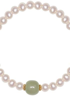 天然和田玉珍珠ins小众设计手链