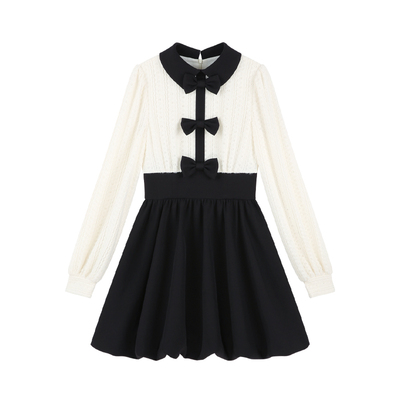 法式小香风假两件毛绒打底连衣裙