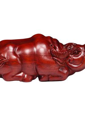 红花梨木雕牛摆件红色开业送礼品