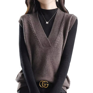 大码V领针织马甲女2025新款外搭背心毛衣马夹坎肩上衣胖mm200斤秋