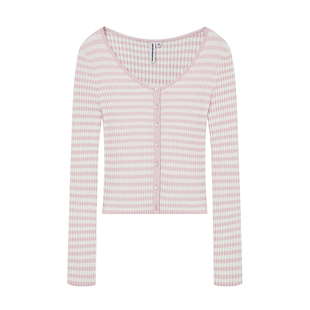 美特斯邦威毛衣女秋冬季款舒适时尚针织条纹修身长袖开衫上衣