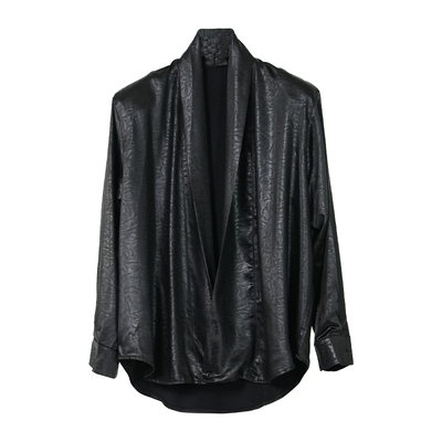 VE2小众光泽仿皮深V领长袖衬衫