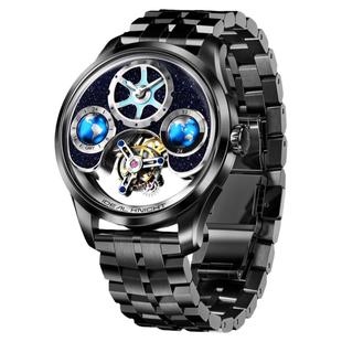 IK理想骑士蓝地球系列真陀飞轮男士手表机械表双时区高级感正品牌