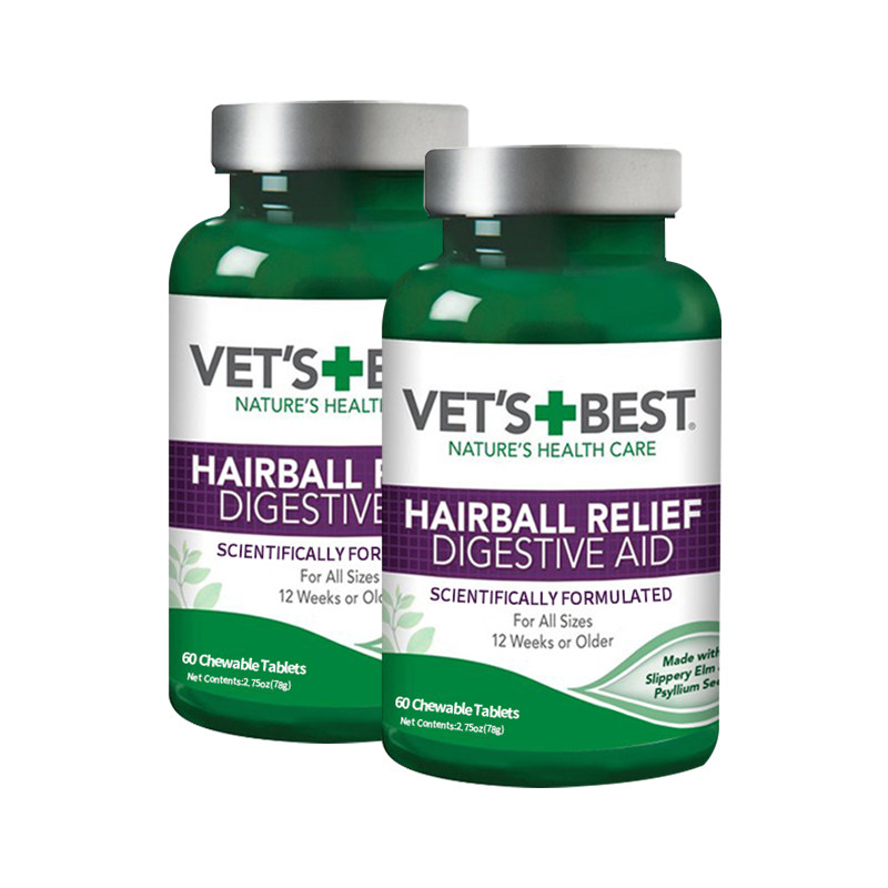 vet's best美国绿十字猫草片2瓶植物配方猫咪化毛片温和排毛球