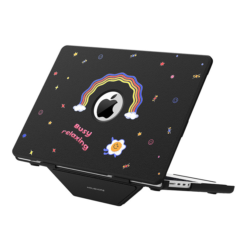 mousmore适用2025苹果M4款air13新macbookpro 14寸软边16防摔15笔记本13.6卡通保护壳皮革m3支架套轻薄商务潮
