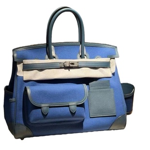 海军蓝cargo35大号帆布包女士手提包休闲手工缝BK铂金包男女通用