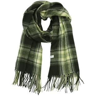 绿色复古格子仿羊绒围巾女秋冬季百搭高级感披肩加厚保暖围脖两用
