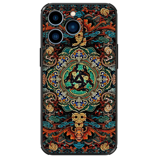 苹果16p敦煌手机壳新款女款7高级感适用iphone15promax小众高端11中式14国风艺术12浮雕13复古三兔共耳藻井图