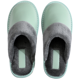 真皮面居家保暖棉拖鞋冬季男女室内防水防滑软底静音厚底牛皮托鞋