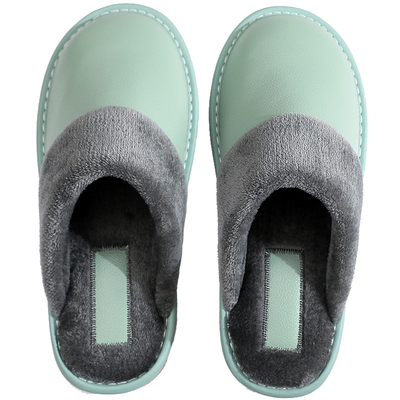 牛皮面居家防水保暖棉拖鞋秋冬季