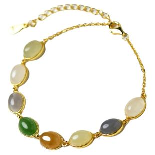 和田玉手串女男水晶玛瑙翡翠玉石糖青白玉碧玉晴水散珠子多宝手链