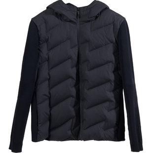 [轻量化设计]LANDI黑色设计感针织拼接连帽羽绒服短款2025冬新品