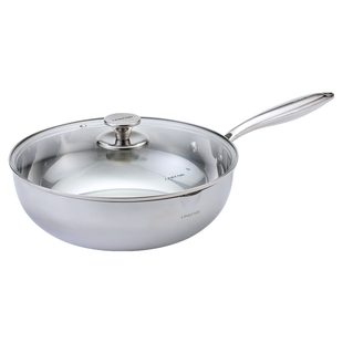 凌丰稻享无涂层炒锅316L不锈钢平底锅加深煎炒锅家用电磁炉燃气用