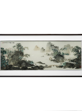 客厅沙发背景茶室中式手工绣挂画