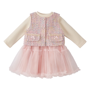 [保暖加绒]裙子女童小香风儿童外套连衣裙组合秋冬两件套宝宝春装