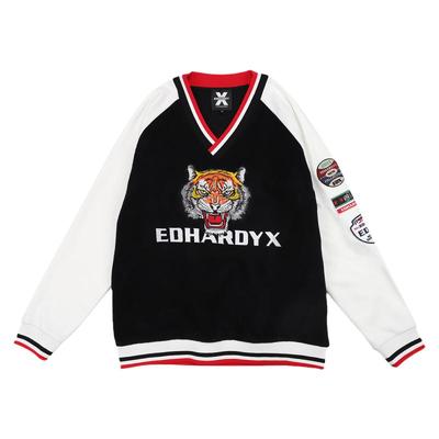 EdHardyX虎头字母情侣款V领卫衣