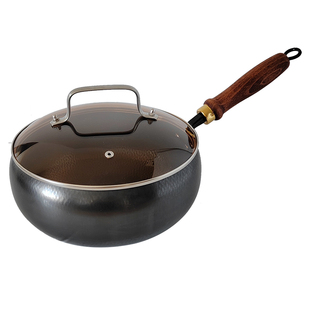 零涂层大肚锅24cm迷你容量锻打锤纹一人凤华玲珑小厨宝铁锅不生锈