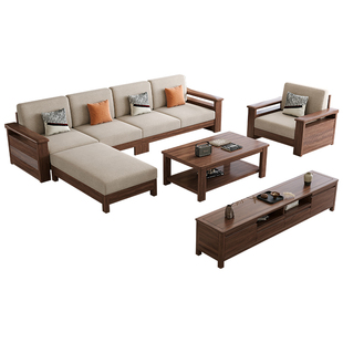 北美黑胡桃木实木沙发现代客厅简约冬夏两用贵妃组合储物沙发家具