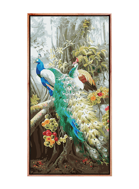 油情画意|数字油画diy玄关孔雀