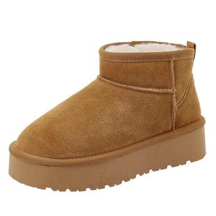 真皮雪地靴女厚底冬季东北2024新款加绒保暖棉鞋加厚防滑平底短靴