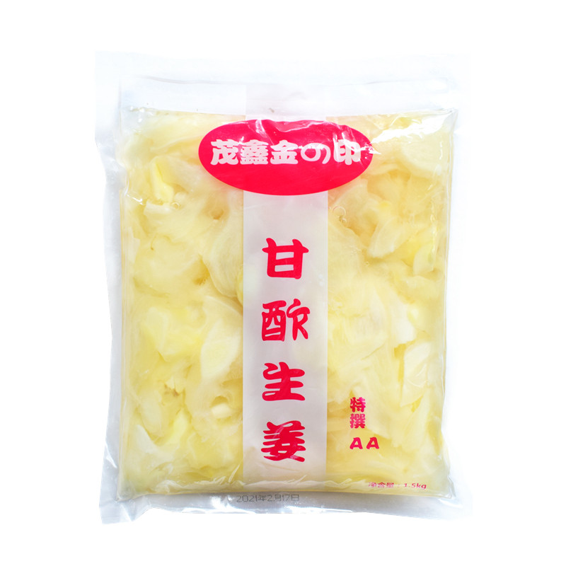 茂鑫金印白姜片 寿司姜1500g酸甜可口ガリ甘酢 甜醋渍红姜丝整箱