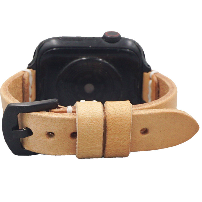中式复古手工植鞣皮适用苹果手表表带真皮女applewatchs11腕表带