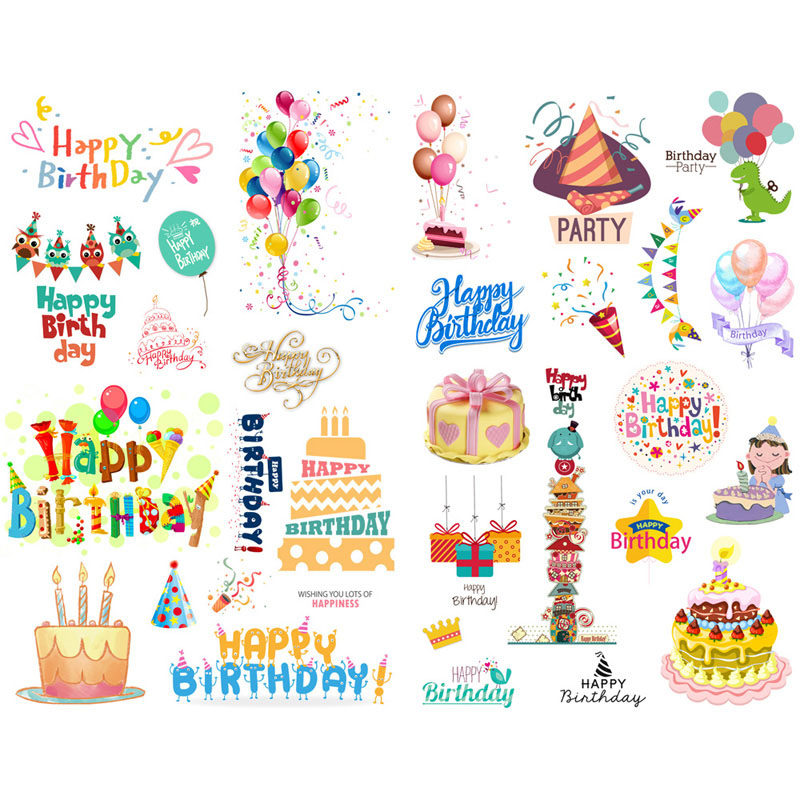 【已裁剪】生日快乐可爱少女心手帐素材装饰贴纸儿童卡通小贴画