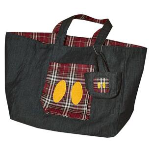 Gukoo/果壳双面手提包迪士尼联名格纹米奇帆布包女士托特包单肩包