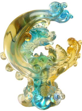 高档琉璃招财金龙鱼小办公桌摆件