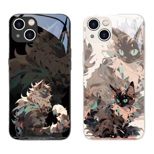 适用苹果14promax手机壳黑色猫咪iPhone16情侣ip13小众12mini高级感11保护套15plus玻璃magsafe磁吸无线充电
