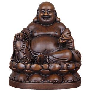 弥勒佛摆件实木雕刻招财笑佛像新中式家居客厅玄关店铺供奉财招佛